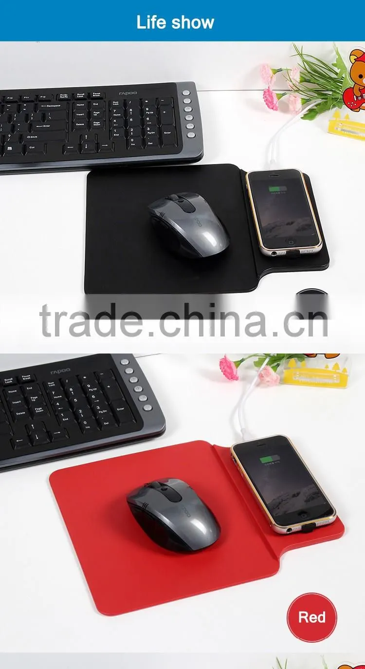 Fashional leather wireless charger mouse pad for qi smart phone wireless charger