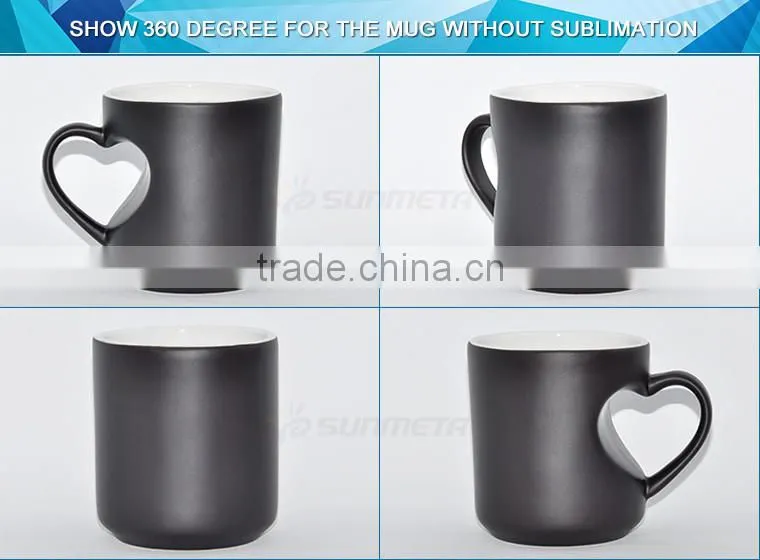 Sunmeta whole sale 11oz Blank Sublimation heart-shaped Color Changing ceramic Mug matte