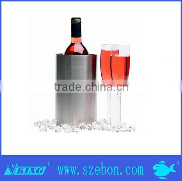 Hot sale stainless steel ice bucket with black PU leather bar tools