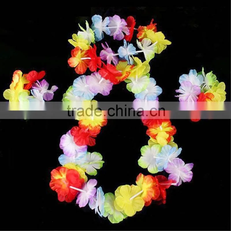 Hawaiian Leis Set Flower Garland Necklace + Headband + Bracelet Wristband Hula Party Lady Men Dance Fancy Dress Garland