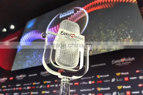 Microphone trophy TV show competetion award with flag engraving K9 crystal eurovision song contest eurovision trophy