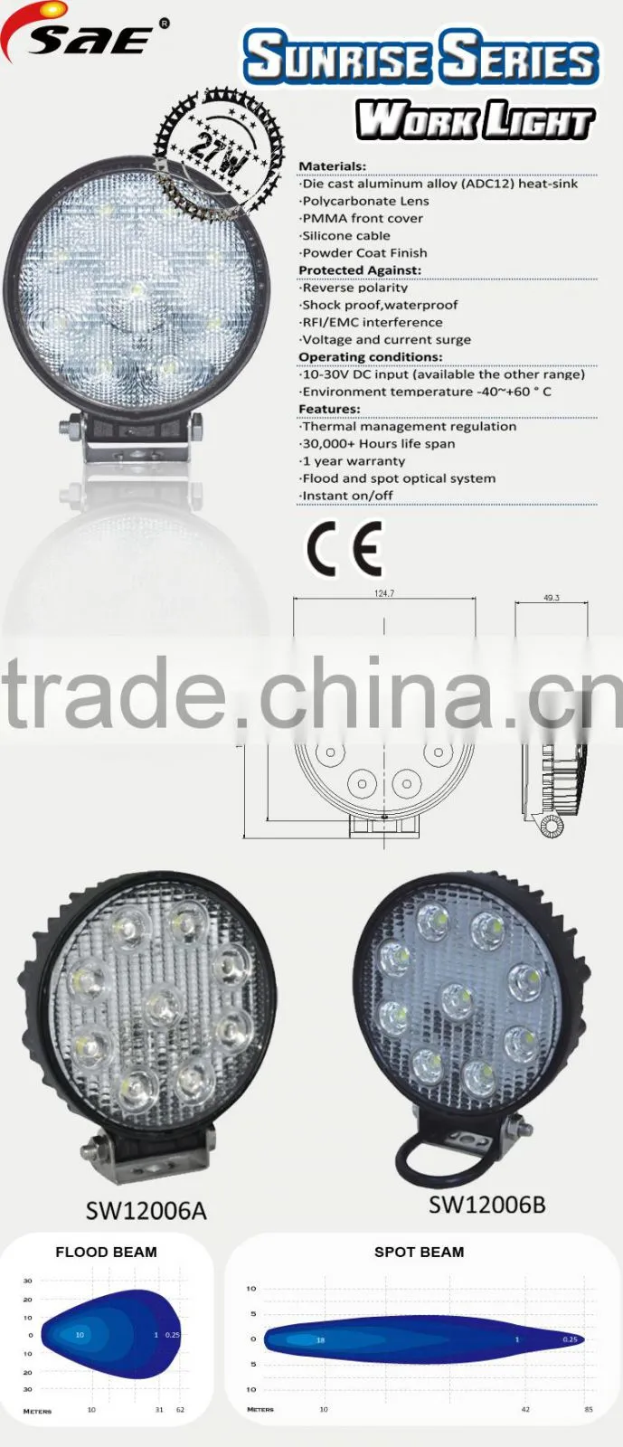 5inch 27w round led work light, offroad trucks 4x4 led round auxiliary driving lamp