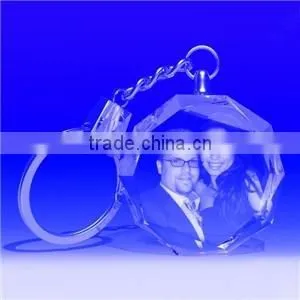Wholesale crystal glass material 3d laser engraved crystal photo frame promote led crystal keychain for promotion gift