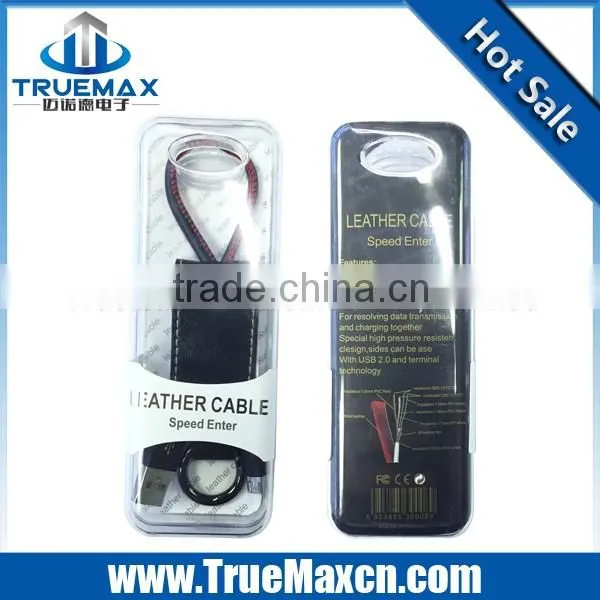 2016 Most Popular Fashional PU Leather Keychain Micro USB Data Cable for Samsung S6/S6 Edge/S7/S7 Edge