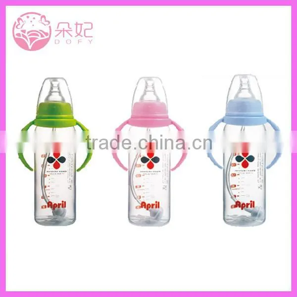 Transparent BPA free baby bottles with silicone nipple
