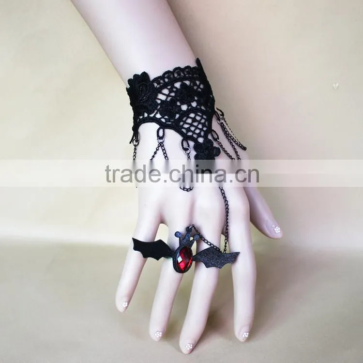 bat hanging hallowmas bracelet, gothic slave bracelet with ring