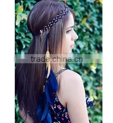 Hot Sale Boho Style Handmade suede Feather Beach Hair head band Headband