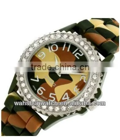 2013 camouflage wrist watch unisex swiss military watch with stone