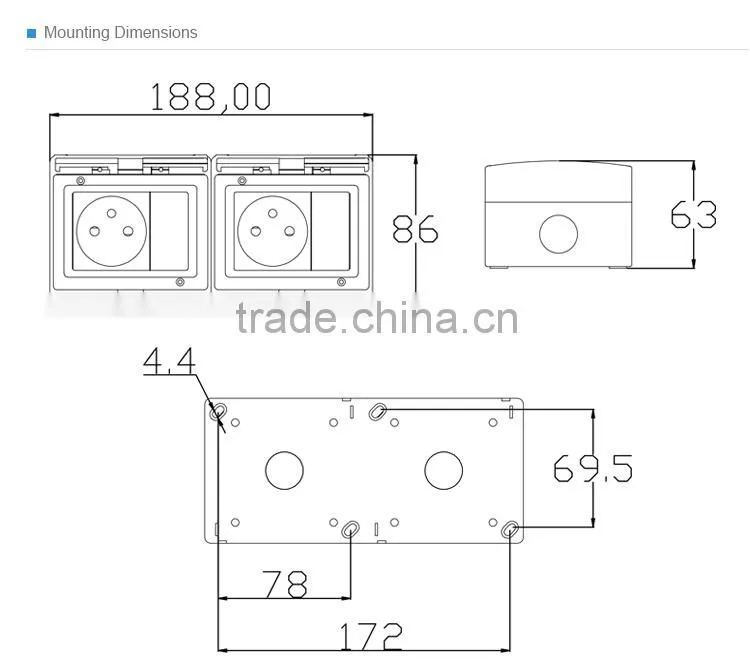 European multiple 250V power wall switch and socket SP-2FRS