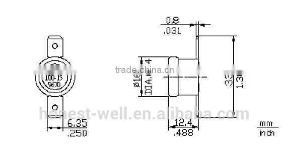 250V 16A Home Appliance Bimetallic Thermostat with brass head