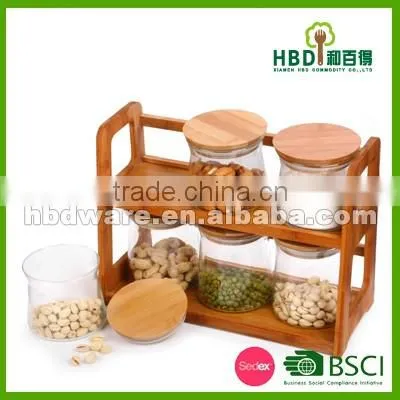 Glass canister with bamboo rack wholesale