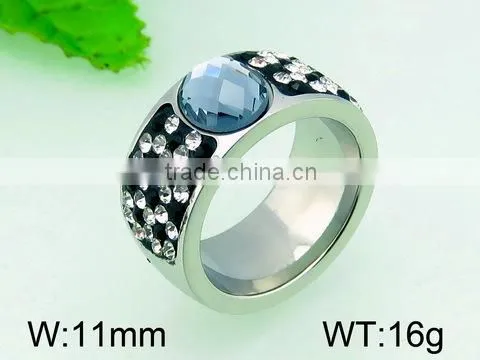 New Fashion rings Jewelry big sapphire crystal stone stainless steel ring