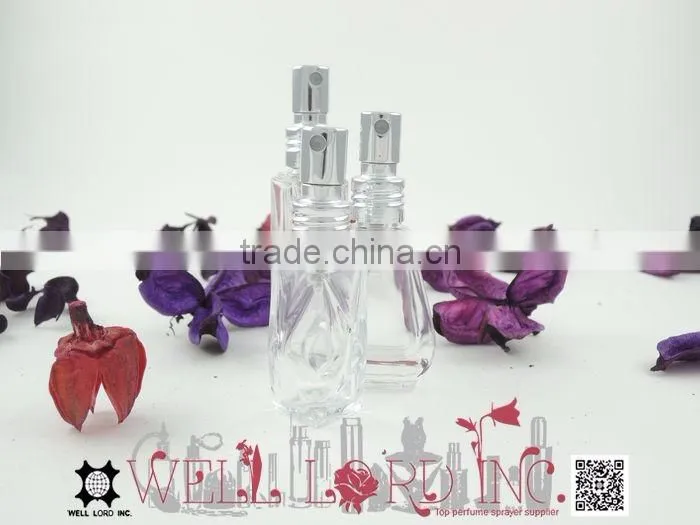 7ml unique shape transparent glass bottle with pump sprayer