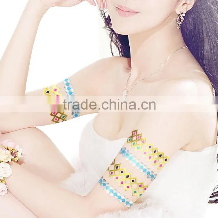 metallic flash tattoos gold silver jewelry waterproof body temporary tattoo sticker