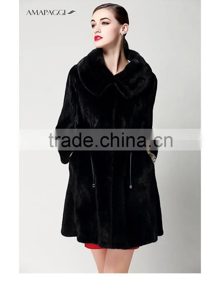 Wholesale top quality black slim mink womens fur coat from China