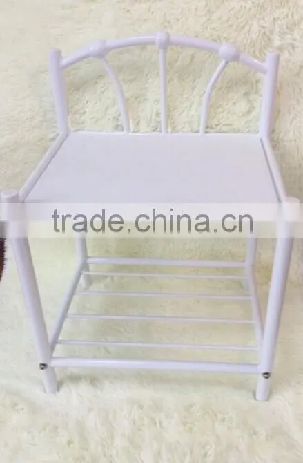 New White Finish Metal Night Stand Accent Table with 2 Shelves