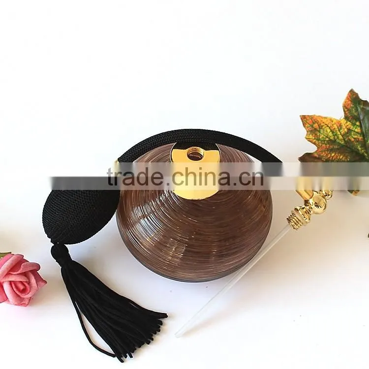 High Style Handmade Brown Stripe Ellipse Glass Perfume Bottle With Gasbag Sprayer Pump