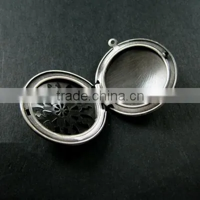 33MM vintage style antiqued silver flower engraved filigree round photo locket pendants DIY supplies 1113015