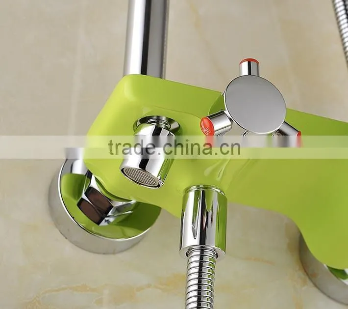 Colourful baking Varnish bath& shower rotate faucet set with ABS plastic rain shower head &hand shower