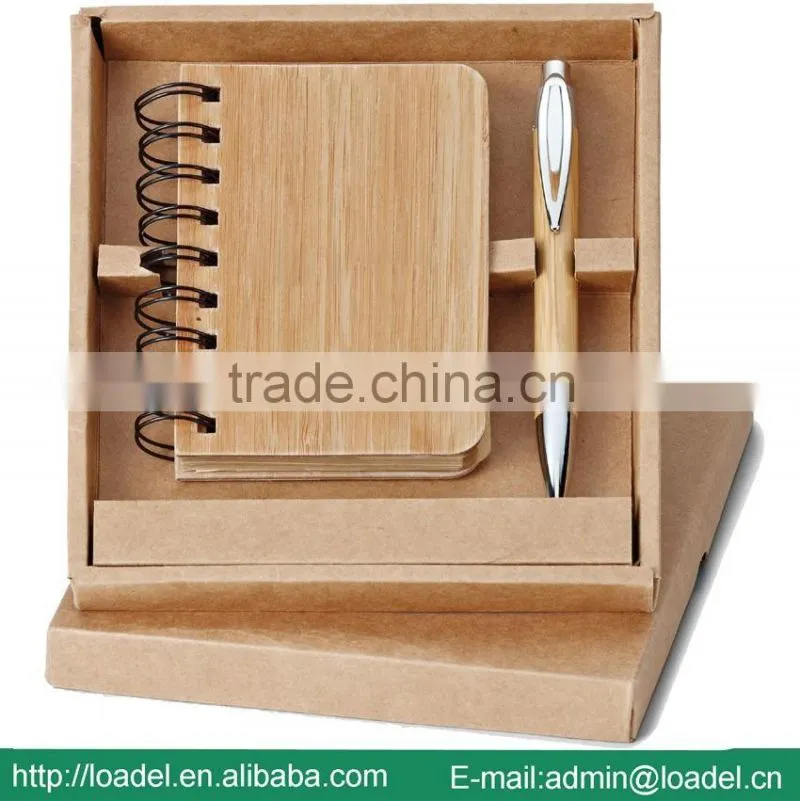 Customized logo mini bamboo notebook with pen