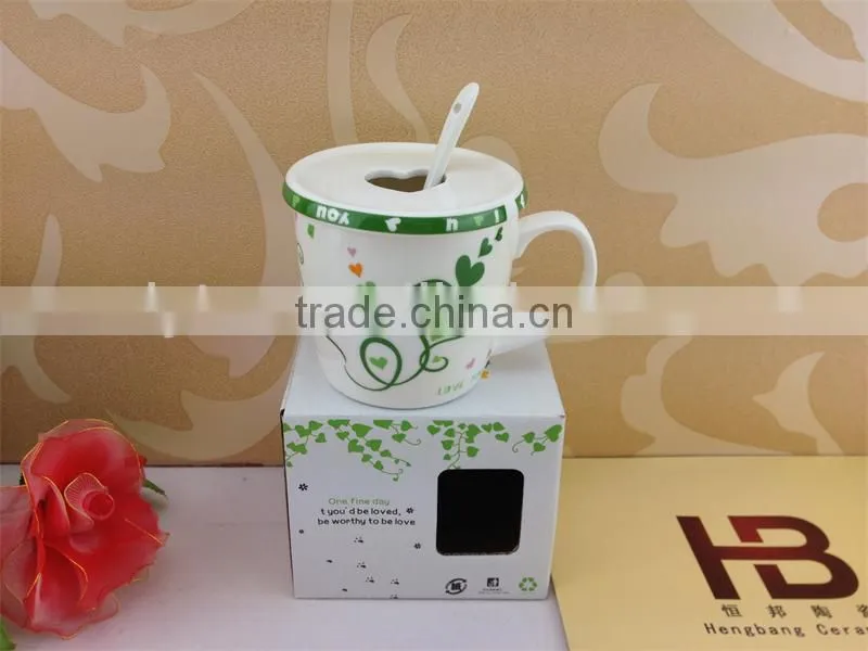 heart shape ceramic coffee gift mug with spoon