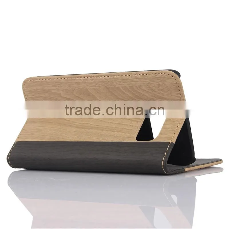 Nature wood grain PU card bumper/pocket cell phone case for Samsung