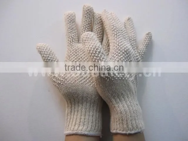 Natural Cotton Polyester String Knitted White PVC Dotted Safety Gloves