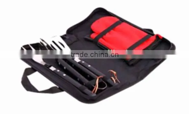 3pcs bbq tools with glove and nylon zipper pouch/ bbq tool set