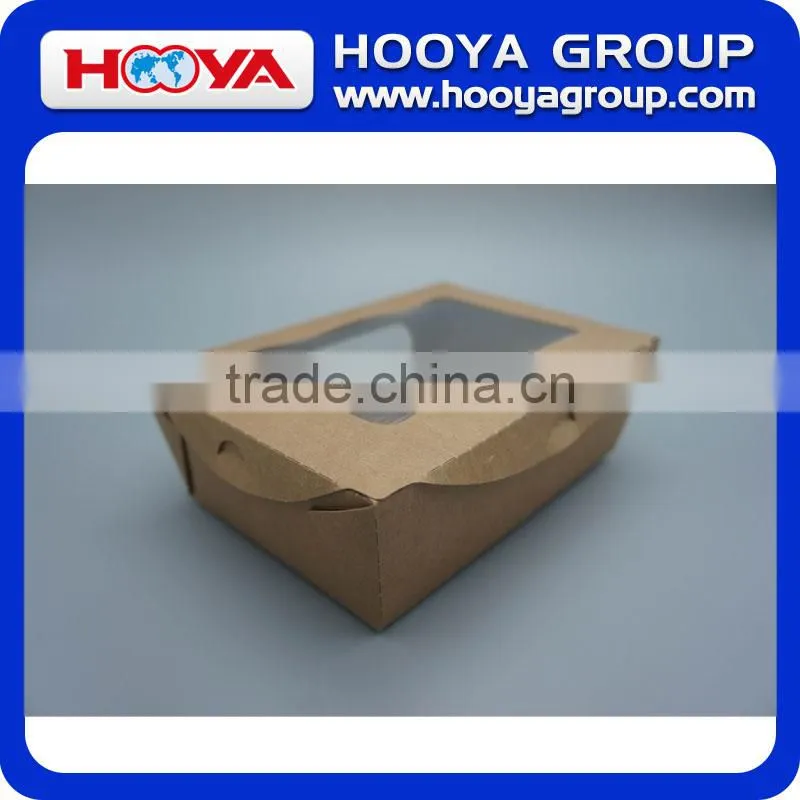 Disposable brown kraft paper fruit&salad packing box with PET windows