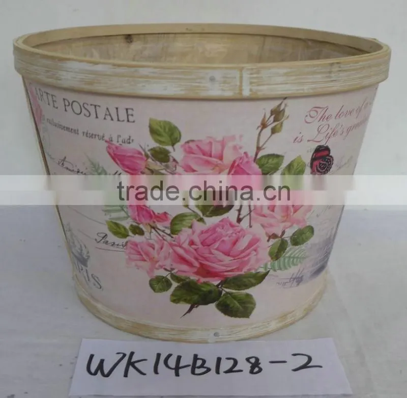 decal wooden flower pot wood pot with plastic liner garden decoration