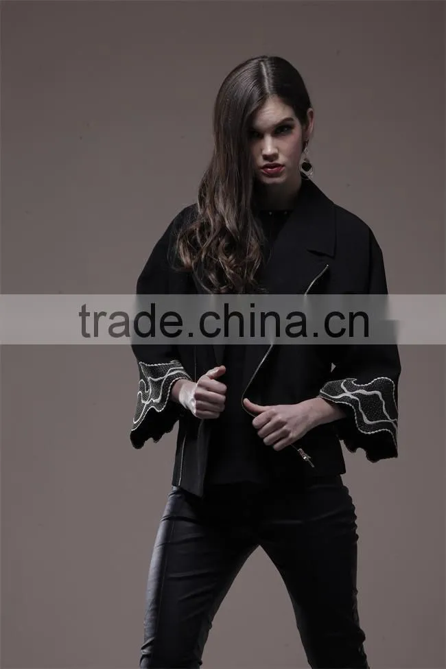 unique design black batwing sleeve competitive women winter overcoat