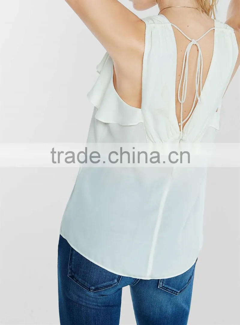 2016 Fashion Flowy Ruffle Tie Back Tank HST8029