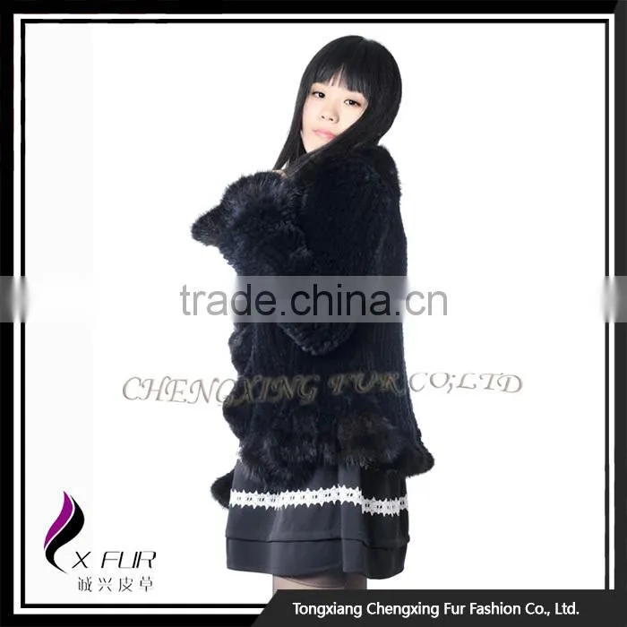 CX-G-A-209 2016 Black Knitted Rex Rabbit Fur Jacket