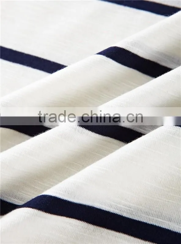 European American style leisure loose knitting minimalism round collar short sleeve stripe T-shirt