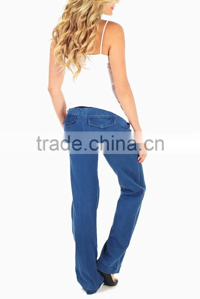 WHOLESALE MATERNITY CLOTHES LIGHT WASH FLAP POCKET FLARE MATERNITY PANTS