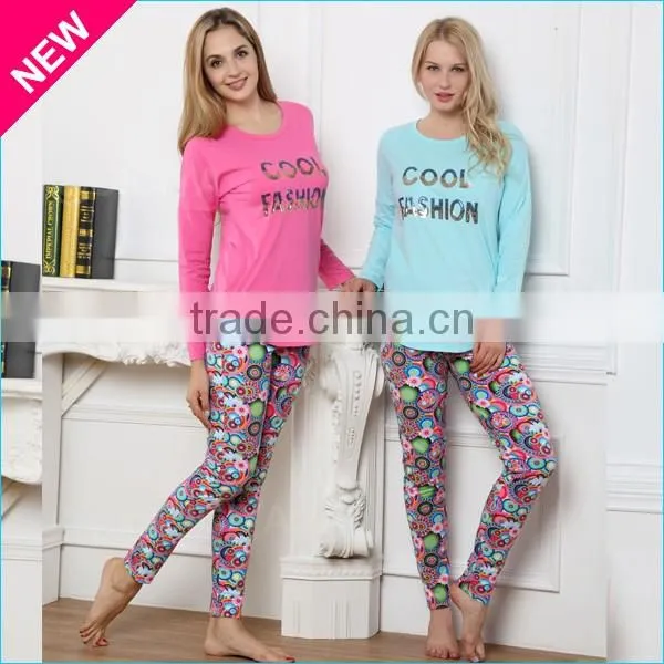 New L/S tops+ legging100%viscose fancy printing summer pajamas plus size design women minion pyjamas