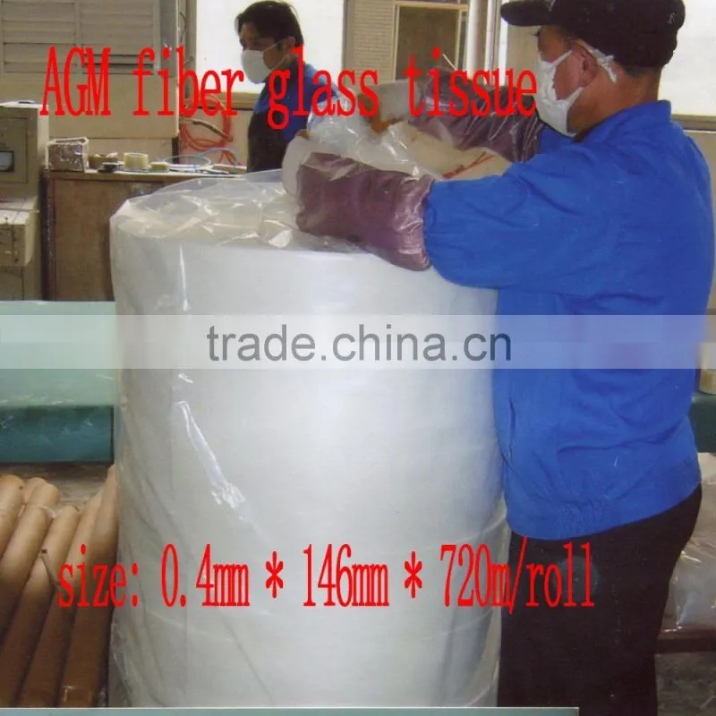 Fiberglass tissue for battery separator