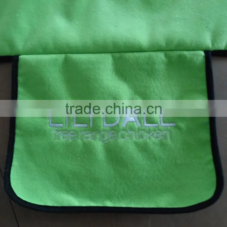 green color polar fleece with sponge & nylon back outdoor waterproof travel blanket