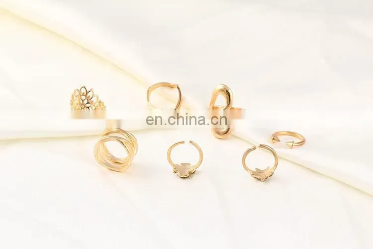 7PCS/Set Fashion Women Gold Hollow Flower Star Rhinestone Ring Sets