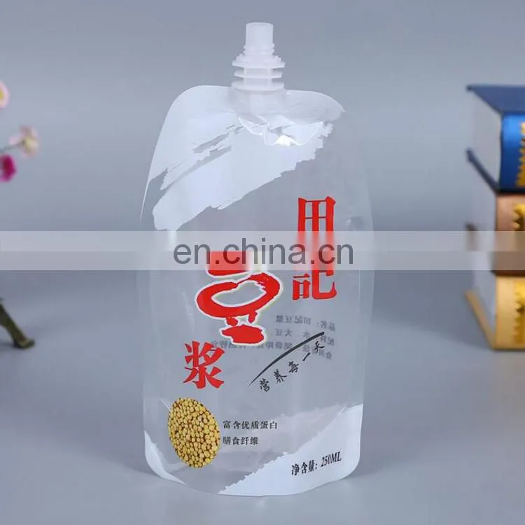 manufacturer customized transparent plastic reusable spout pouch for soymilk/juice liquid drinking pouch with 250ml