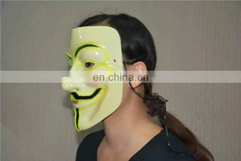 2016 New Design Cosplay Male V Vendetta Flash El Wire Led Glowing Mask