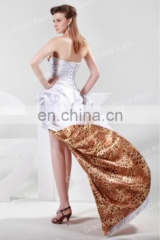 Short Front Long Back Evening Prom Party Dress Fashion Lastest White & Leopard Strapless Cocktail dress CL4468
