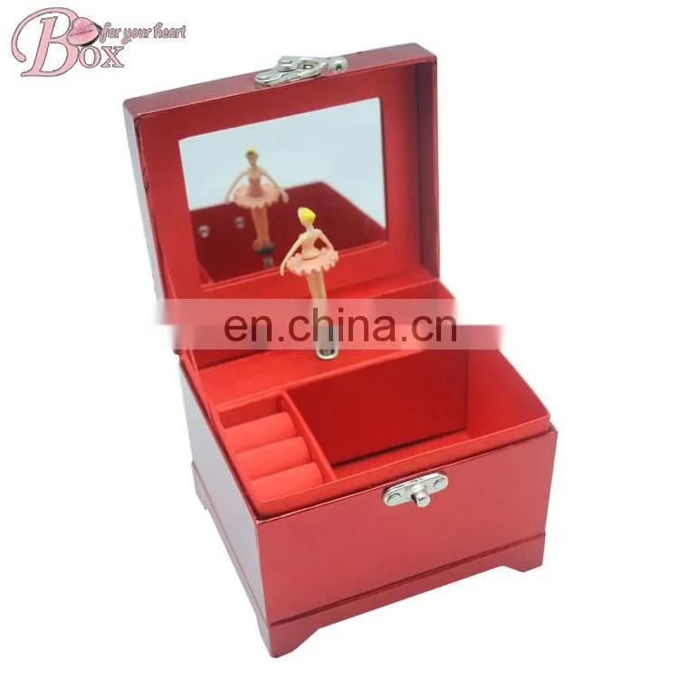 Arabic Fabric Red Bead Piece Jewelry Music Box with Lock
