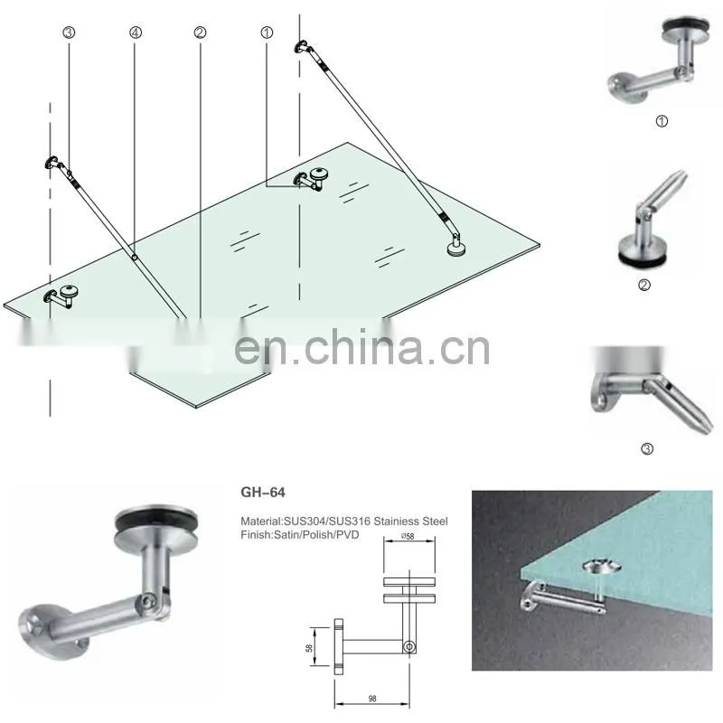 Glass Hardware Awning corner holder Stainless Steel glass spider with Satin Polish PVD Finish