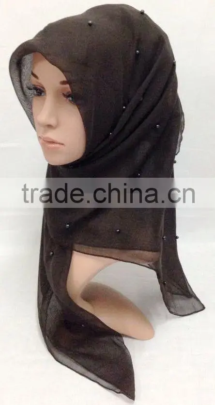 SJ007 New voile pearl 110*110cm muslim square scarf