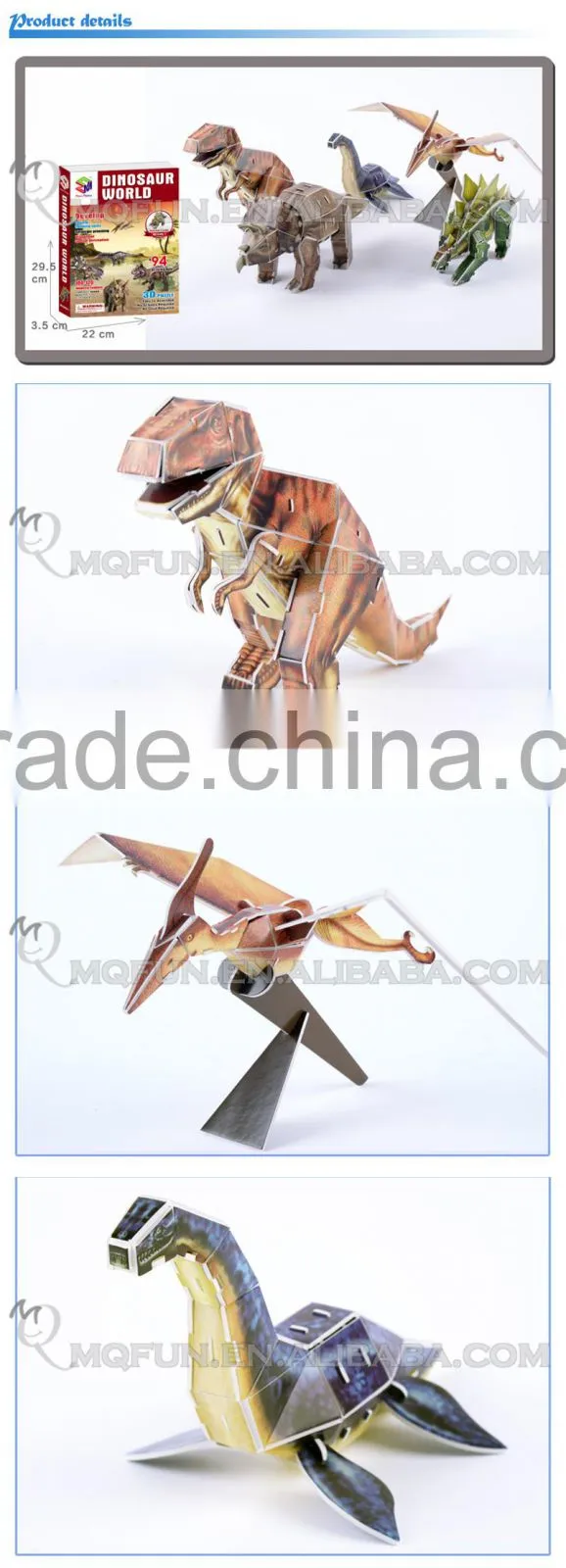 Mini Qute 5 in 1 3d dinosaur puzzle World building blocks 3d paper puzzle model cardboard puzzle game educational toy NO.B468-7