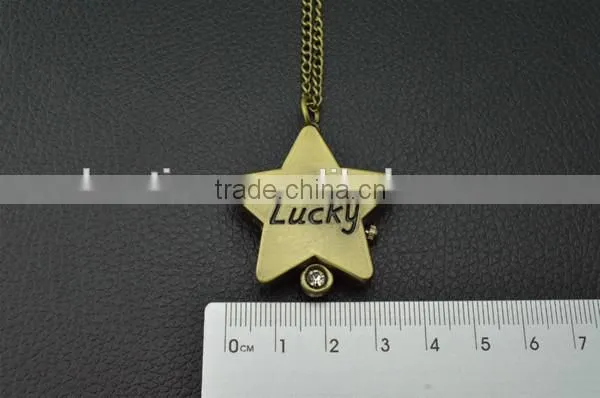 Kids lucky star pocket watch with mental key chain/necklace chain assorted patterns