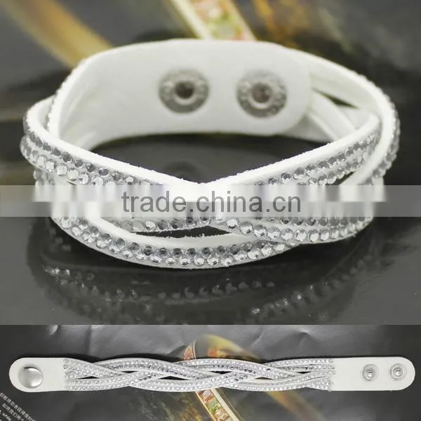 New design rhinestone pu bracelet for woman