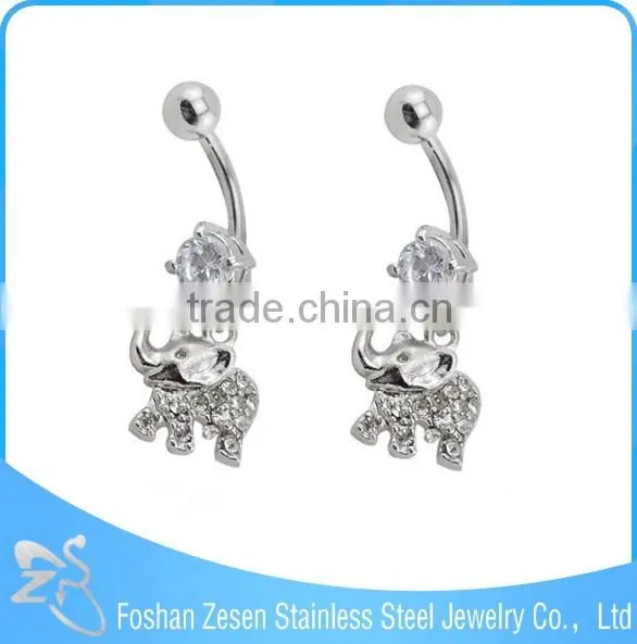 China manufacturer medical steel wholesale hanging crystal elephant belly ring