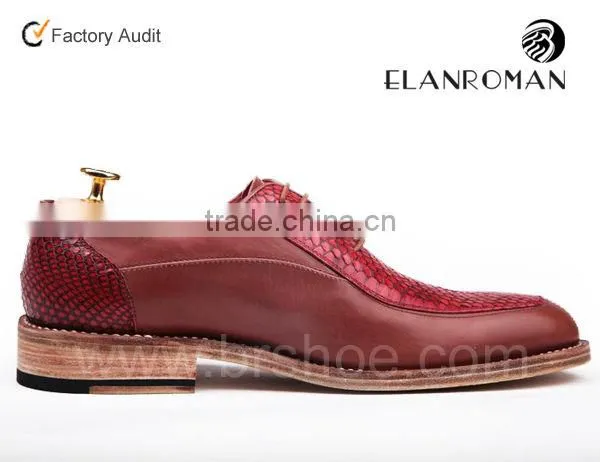 Top quality wine red snake skin leather oxfords shoes men